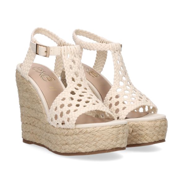 SANDALIAS DE CUÑA NAOMI-905 CROCHET OFFWHITE